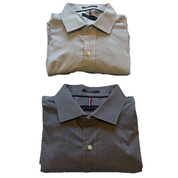 NWOT Lot of 2 Tommy Hilfiger Men’s Dress Shirts XL 17-17.5 Regular Fit Stretch - Picture 1 of 16